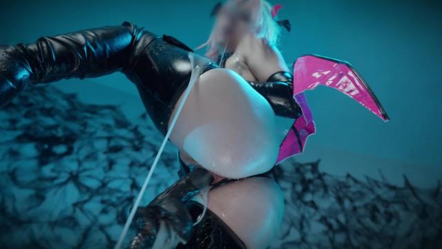 Маленькая суккуб пачкается поддельной спермой которая ярко вырывается из секс-машины